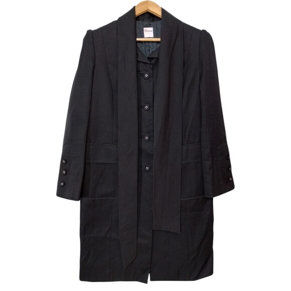 Red Valentino Women's Pleated Longline Trench Coat W/ Shawl Size 10 Black Lined - Picture 2 of 9